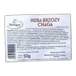 Huba brzozy Chaga g Herbapol Kraków jednoskładnikowe bezglutenowe 50 — zdjęcie 1
